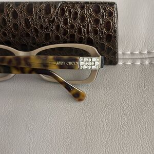 Jimmy Choo Tortoise Rectangular Glasses w Crystal Temples Italy SXX45 53 15 130